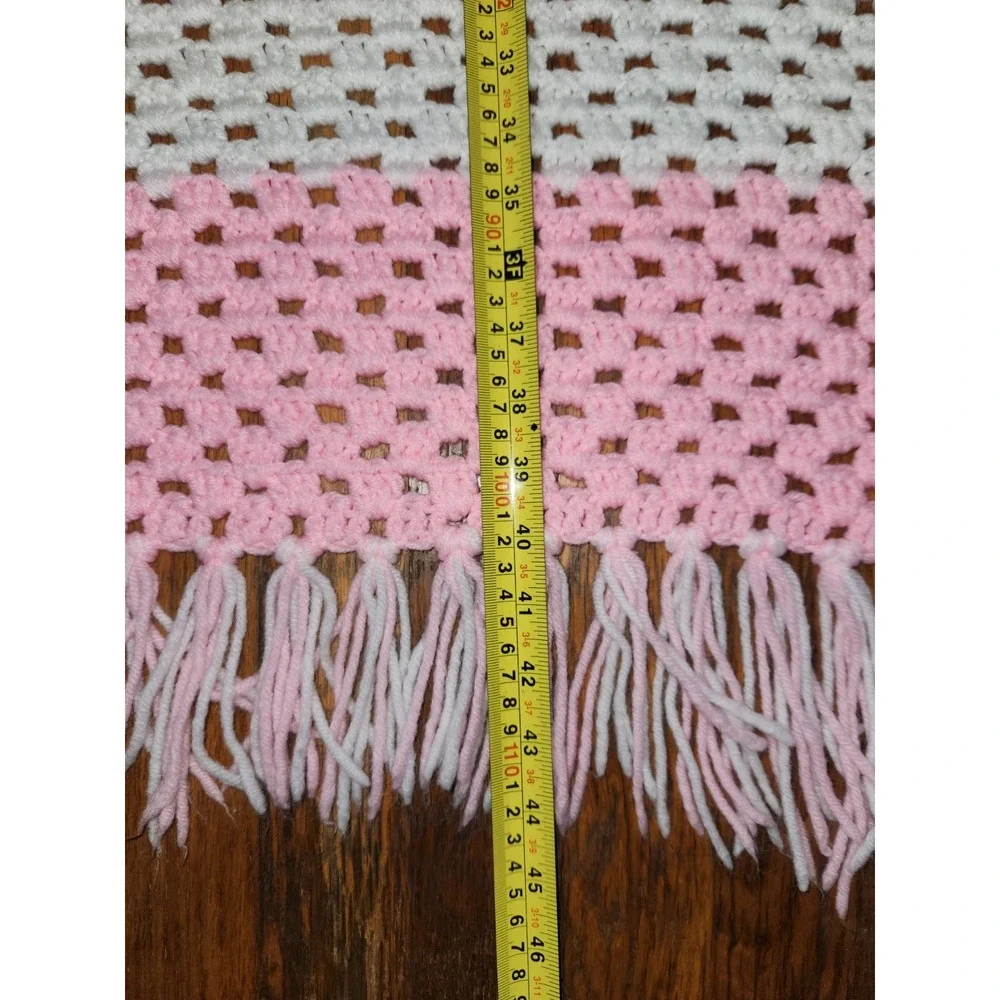 Handmade Crochet Pink & White Vintage Baby Blanket 44